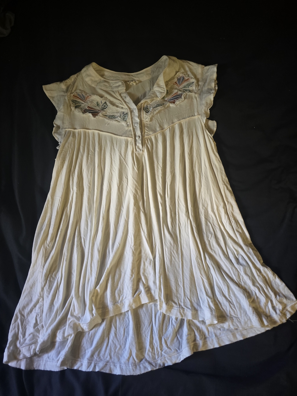 POL Cream Embroidered Flutter Sleeve Tunic